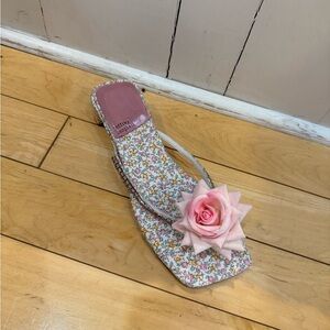 Jeffrey Campbell Floral Sandals with Pink Rose Accent